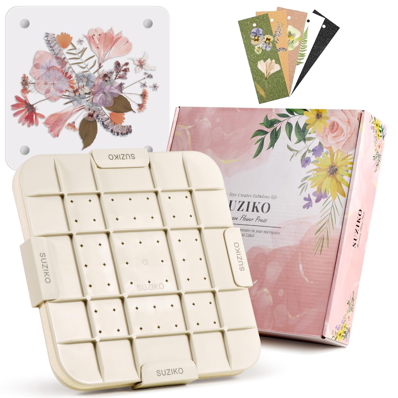Suziko 9 Inch Microwave Flower Press Kit with Photo Frame - Quick Dry Flower Pressing Machine with Reusable Fabric, Ideal Gift for Flower Lovers