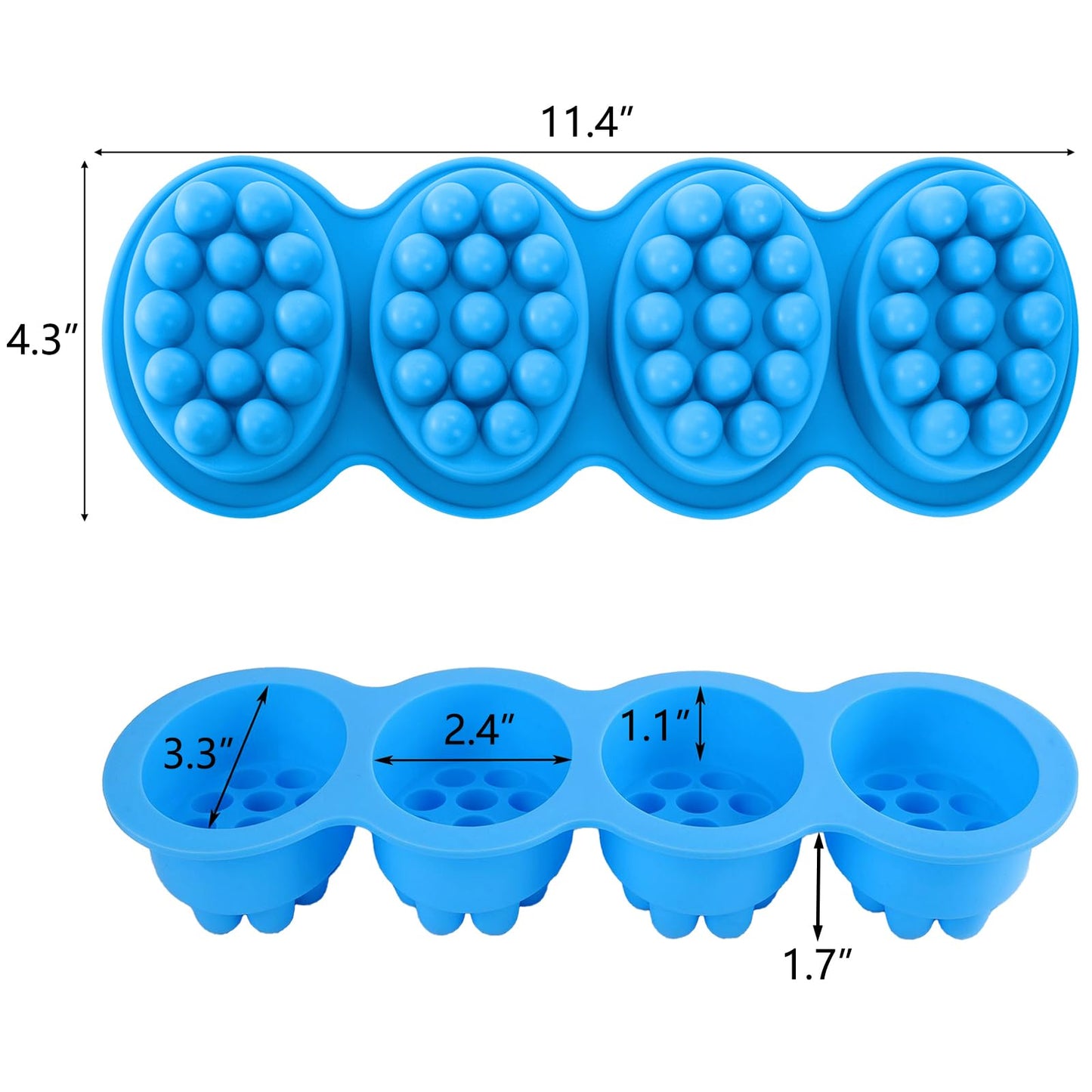 Hedume 4 Pack Silicone Massage Bar Soap Molds, SJ 4 Cavity Silicone Massage Molds, Nonstick & BPA Free, Handmade Soap Molds for Soaps Making