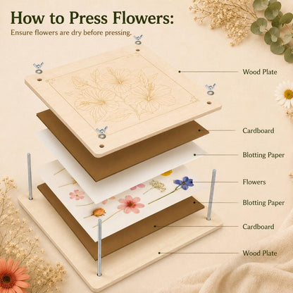 MeRGBWLife Flower Press - 11"x11" Wooden 10 Layer Flower Press Kit for Crafts Pressed Flowers & Plant Press, Scrapbooking, Bookmark Making, Wedding Bouquet Preservation, Dried Flowers