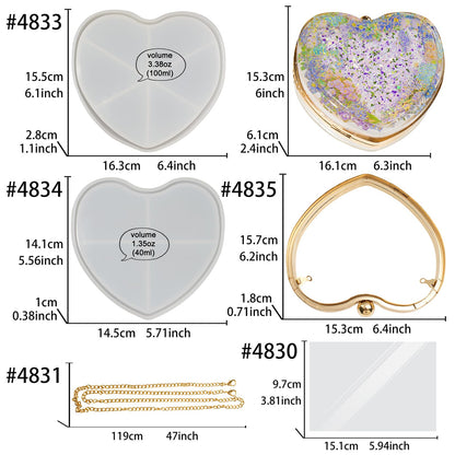 FUNSHOWCASE Resin Shaker Mold Clutch Purse Complete Kits of 9 6" Large Heart Bag DIY Accessories