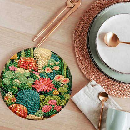 ijbnhd 8 Pcs Cactus Diamond Art Coasters Kit, Cactus Diamond Painting Coasters with Holder, Arts and Crafts Supplies Astral 4X4inch (Cork Wooden Pad)