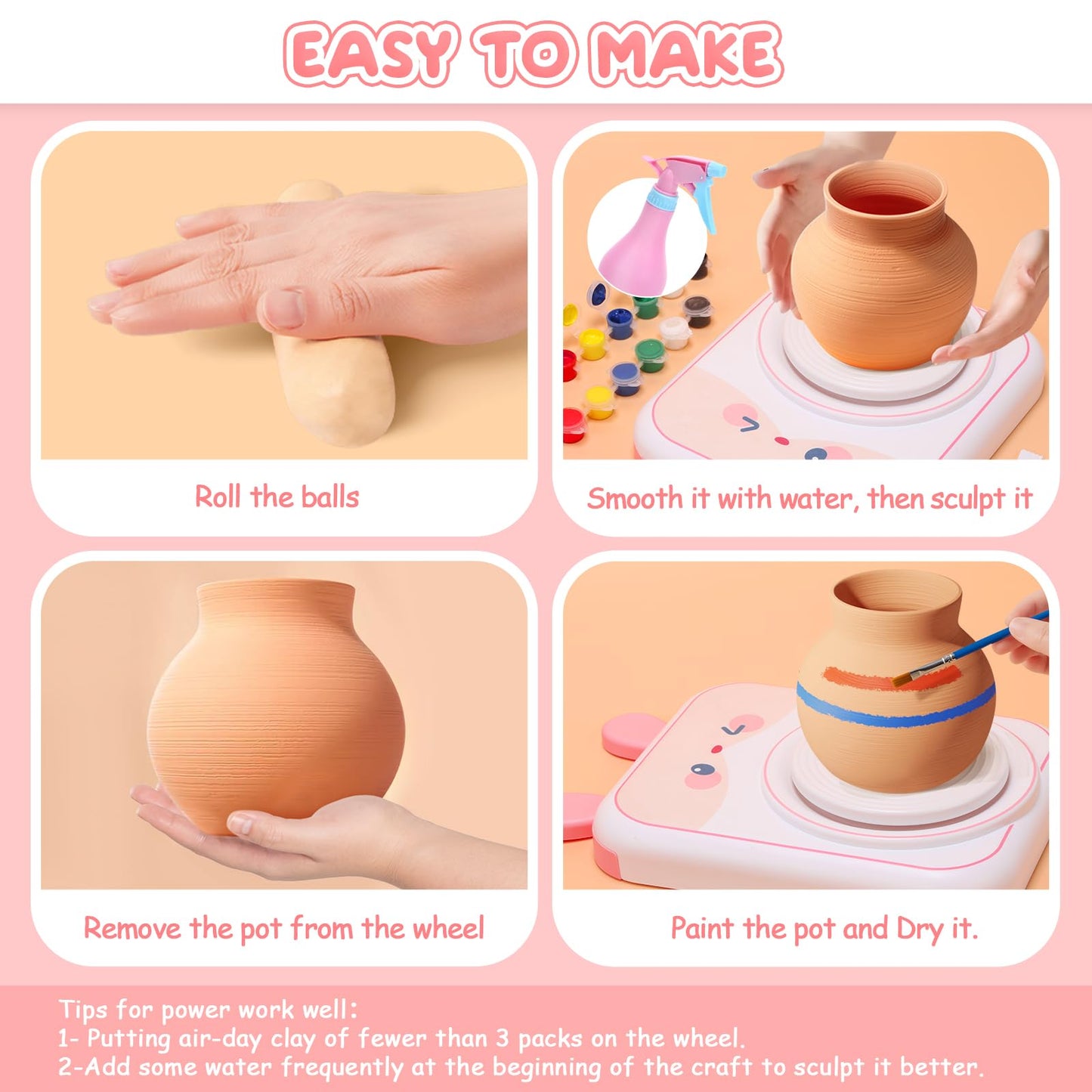 Skirfy Pottery Wheel for Kids Art Crafts Kits for Kids Ages 6-8 9-12 Clay Sculpting Tools & Painting Kit,Birthday Thanksgiving Christmas Gift Girls Toys 8-10,DIY Kits Clay Maker for Beginners