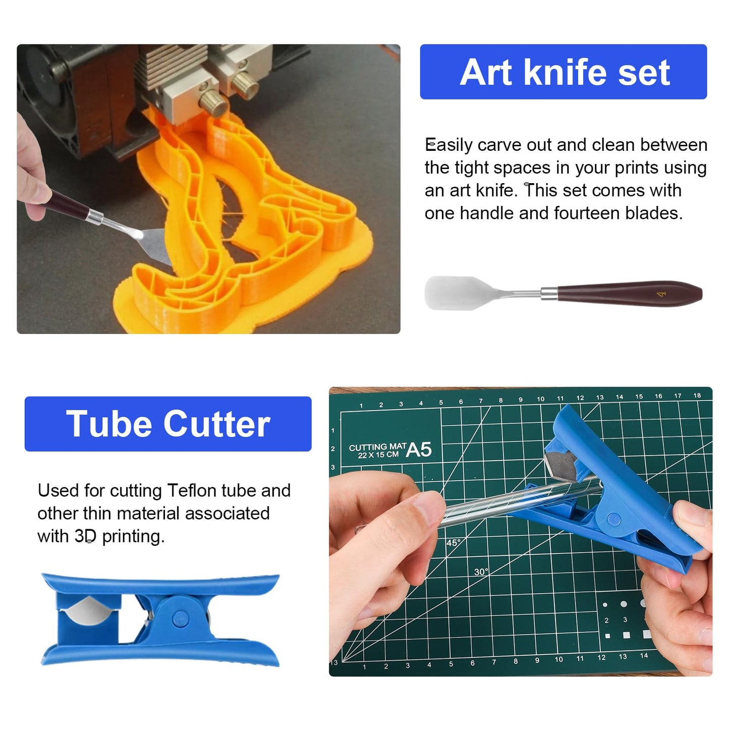 KuanStore 3D Printer Tools Kit, 3D Printing Accessory with 55Pcs Includes Deburring Tool, Caliper, Art Knife Set, Tube Cutter, Storage Bag Suitable for 3D Print Removing, Cleaning
