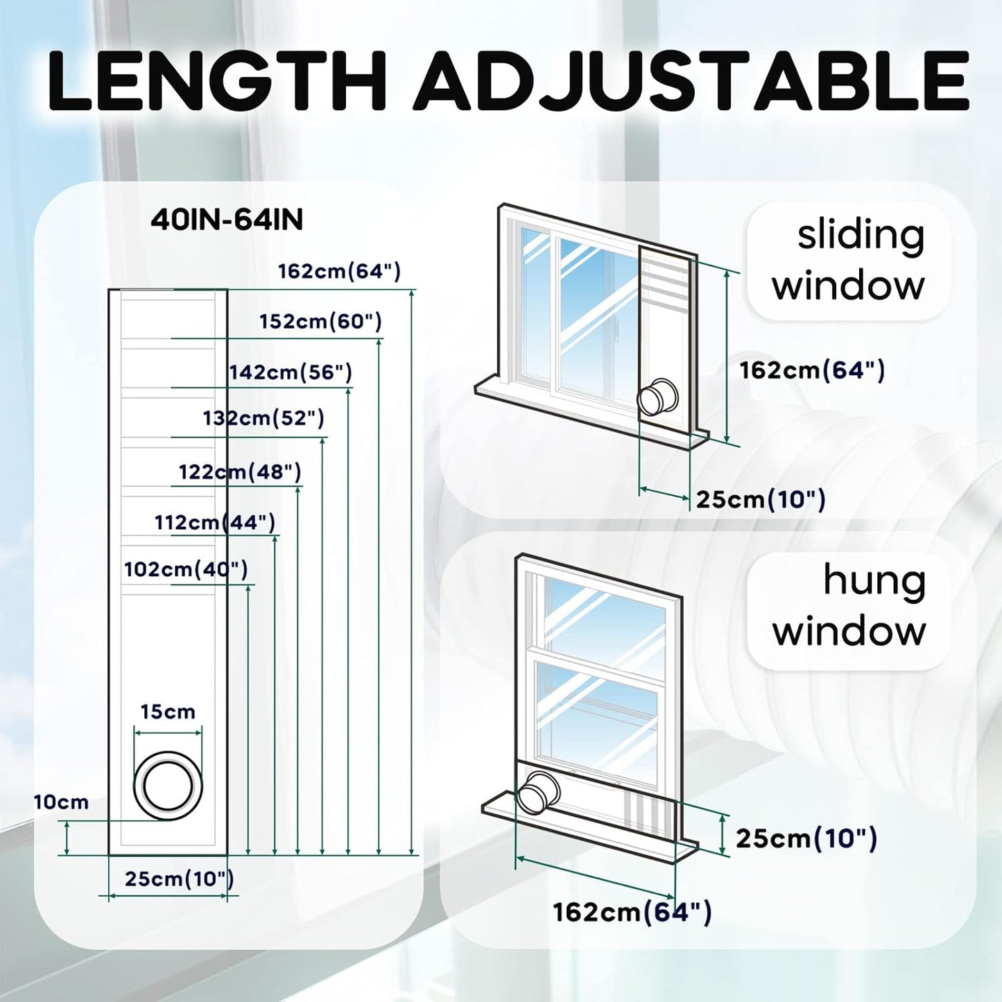 2022 100% 10x40-64 inches Loviga Portable Air Conditioner Window Kit, Window Vent Seal Kit for Portable Air Conditioner