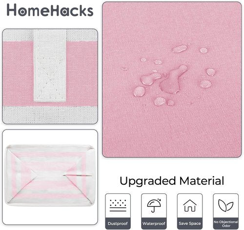 HomeHacks Large Waterproof Laundry Baskets - Collapsible Hampers with Reinforced Handles | Pink, 125L Each
