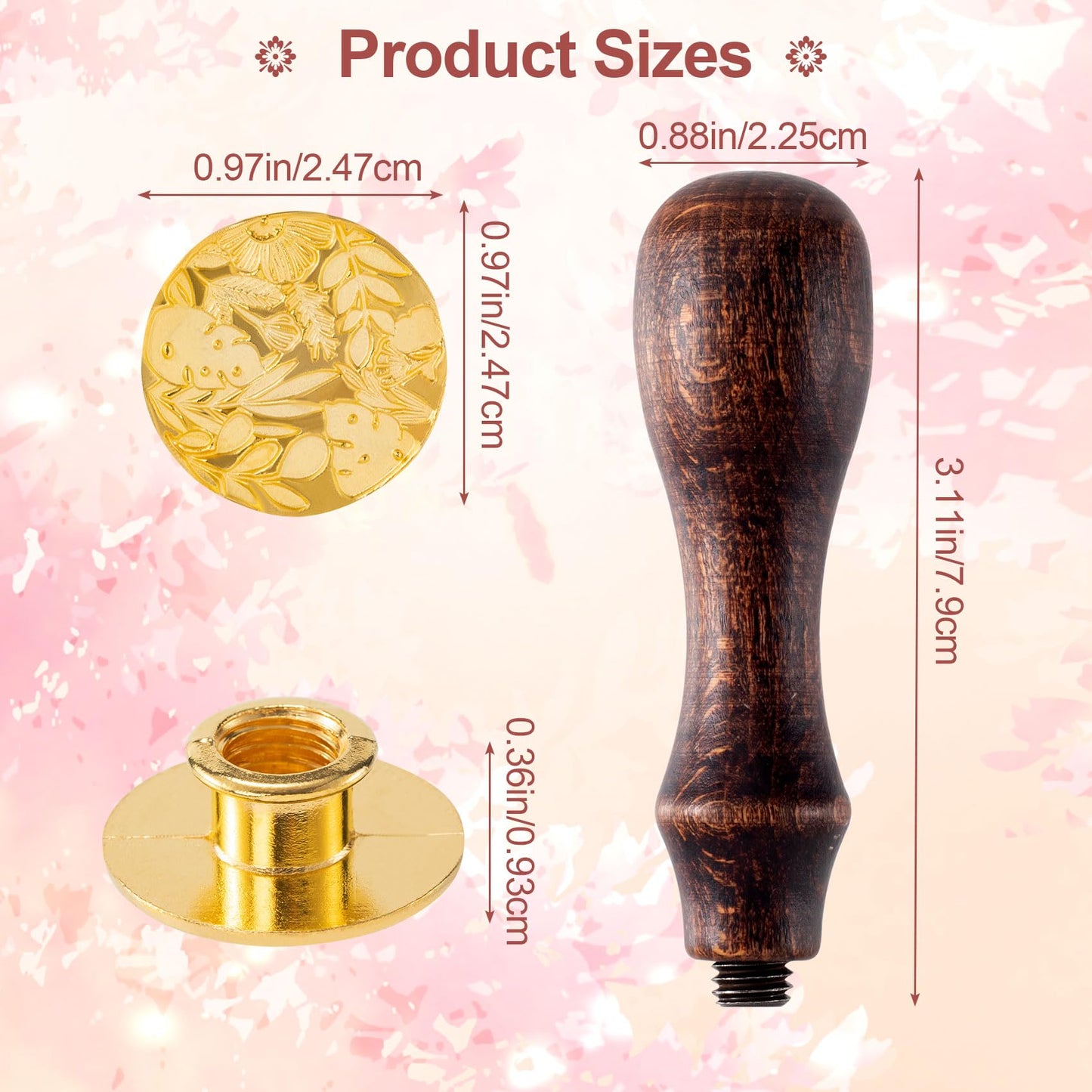 Mxxipp 9pcs Wax Seal Stamp Kit, Brass Sealing Wax Stamps Head & Wooden Handle for Wedding Invitations Cards Envelopes(Tree of Life+Tulip+Vintage Rose+Love Rose+Daisy+Butterfly+Sakura+Leaves)