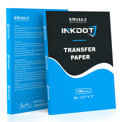 Emalla INKDOT Tattoo Transfer Paper, 100 Sheets Premium Stencil Paper 4-Layer Thermal Transfer Paper 8.27" X 12" for Crisp Designs A4 Size Tracing Paper for Beginners or Artist Tattoo Supplies