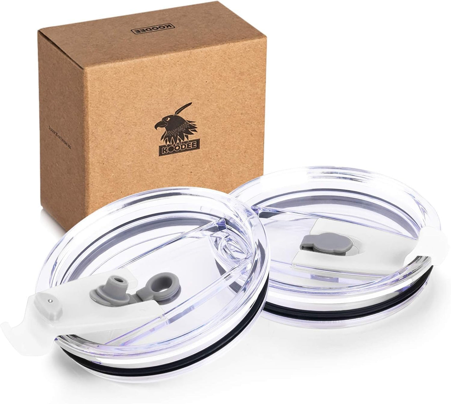 koodee 30 oz Tumbler Lids, 2 Pack Spill-proof Covers for 30 Oz YETI Rambler, Ozark Trail, and More (White)