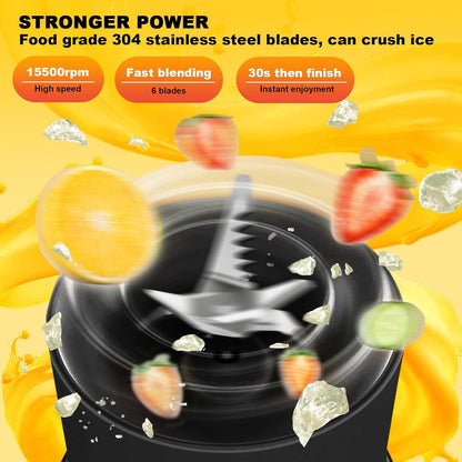 Portable Blender, 500ML Personal Blender for Shakes and Smoothies, USB Rechargeable with Six Blades for Travel