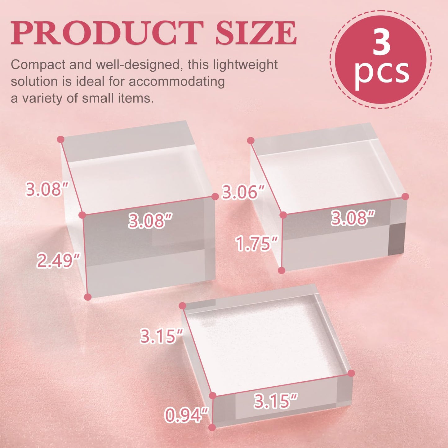 SAMYUCHO Acrylic Base Stand 3 Pack 3 X 3 Inch Acrylic Blocks for Display Trophy Base Clear Square Cube Riser Display Cylinder Pedestal Stands for Collectibles Jewelry Props Food Display 3 Size