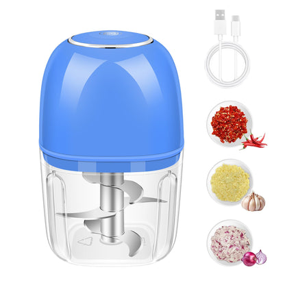 Electric Garlic Chopper, 350ML (1.4 Cup) Blue Mini Food Processor, Mini Chopper, Small Garlic Grinder Mincer for Onion, Ginger, Chili, Fruit, Meat