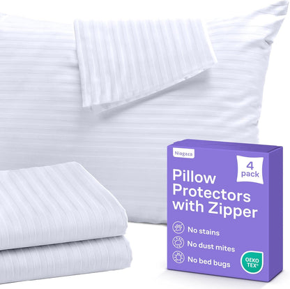 Regine Switzerland Set of 4 Pillow Protectors - Zippered, Stain & Dust Resistant, Standard Size