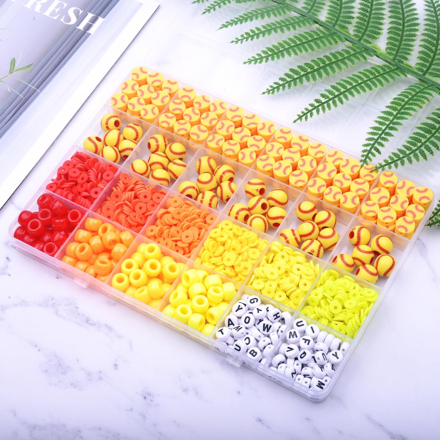 BBita 1600PCS Softball Sports Ball Polymer Clay Beads Charms for Friendship Bracelets Making Kit Cute Fun Beads DIY Arts Crafts Birthday Gifts for Kids Girls Softball Bead