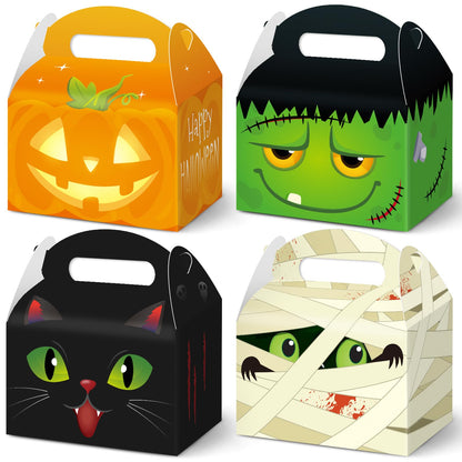 WEEPA 24 Pcs Halloween Treat Boxes Trick or Treat Candy Boxes Cardboard Paper Boxes with Handles for Halloween Party Favor Supplies