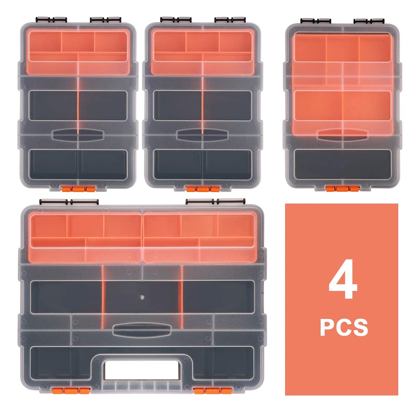 CASOMAN Hardware & Parts Organizers, 4 Piece Set Toolbox, Compartment Small Parts Organizer, Versatile and Durable Storage Tool Box