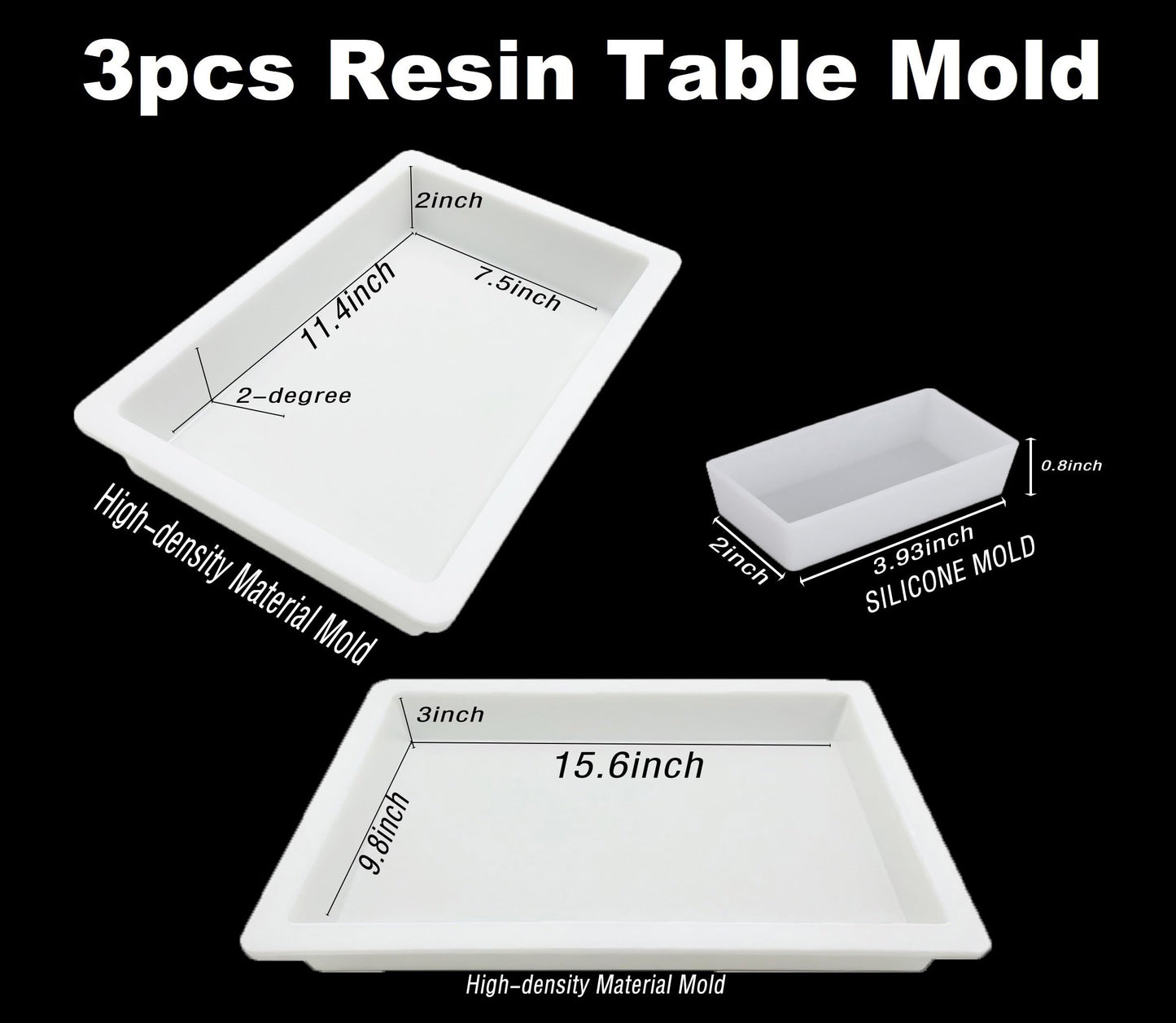 3pcs Epoxy Table Molds 15.7x9.8 inch - 11.4x7.5 inch - 4x2 inch, Large Rectangular Epoxy Resin Molds, Tray Resin Molds, Epoxy Deep Molds for Tables, Cutting Boards, DIY Art Resin