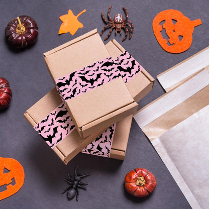 Whaline 109 Yard Halloween Packing Tape Pink Black Bat Decorative Gift Wrapping Tape for Small Business DIY Crafts Box Carton Decor
