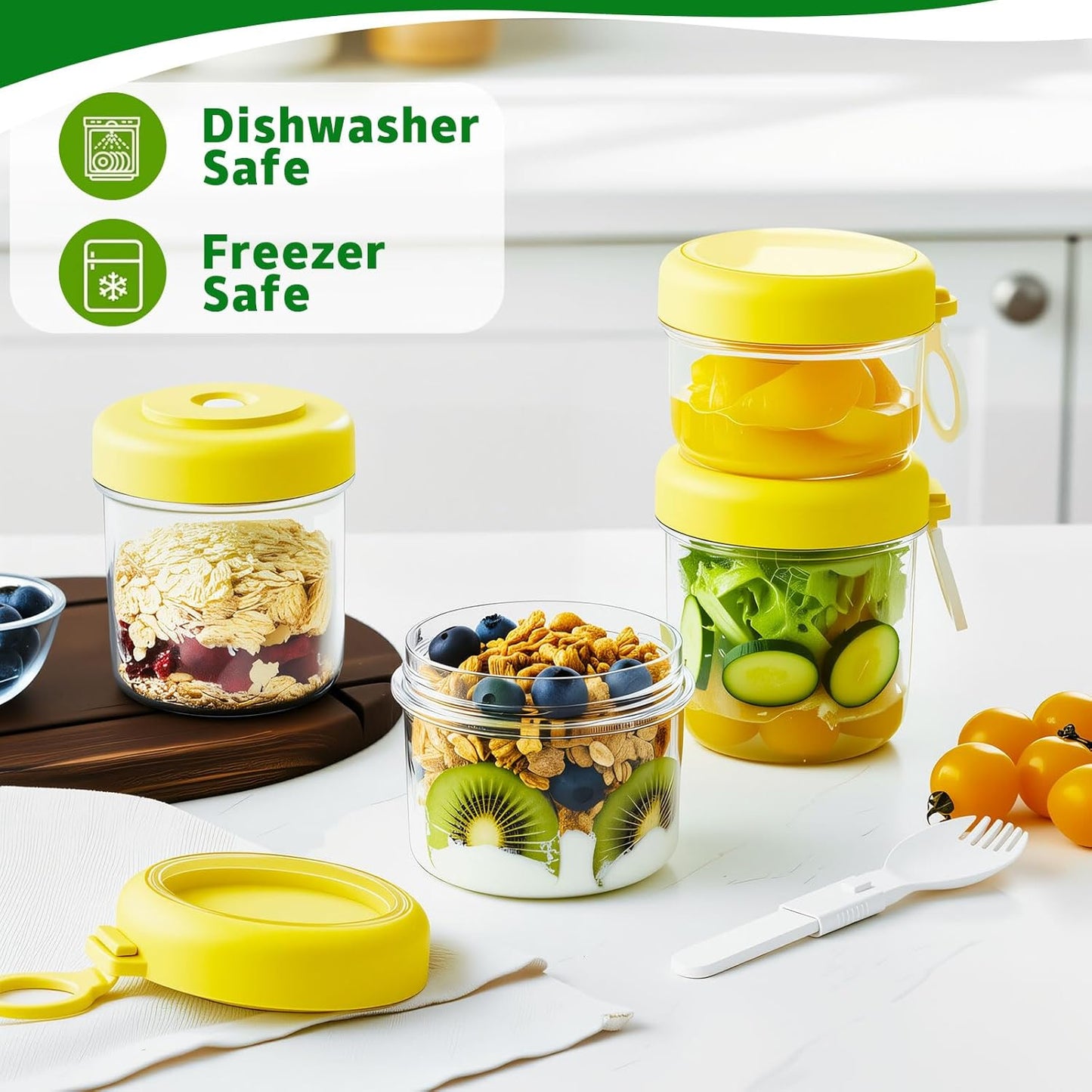 LKTKJDS 26 oz 100% On the Go Yogurt Parfait Snack Cup with Spoon & Lid, Leak Proof Granola Holder for To Go Breakfast