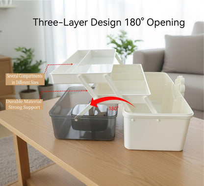 Pulseplay 3-Layer Large Capacity Art Craft Organizer Storage Box - Portable Plastic Tool Box with Handle for Sewing, Art Supply, Nail, Hair Accessories, Medicine for Home Office and Travel