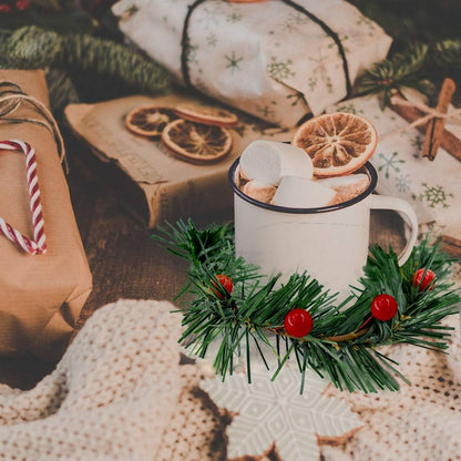 YBB Christmas Candle Rings - 12Pcs Small Artificial Red Berry Wreath Holders for 3-Inch Pillar Candles | Rustic Wedding & Holiday Decor