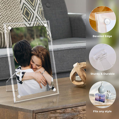 3 Pack 4x6 Acrylic Picture Frames with Stand, Floating Effect, Frameless Frame with Strong Magnets, for Wedding Sign Reception, Decoration, Photos and Art Display