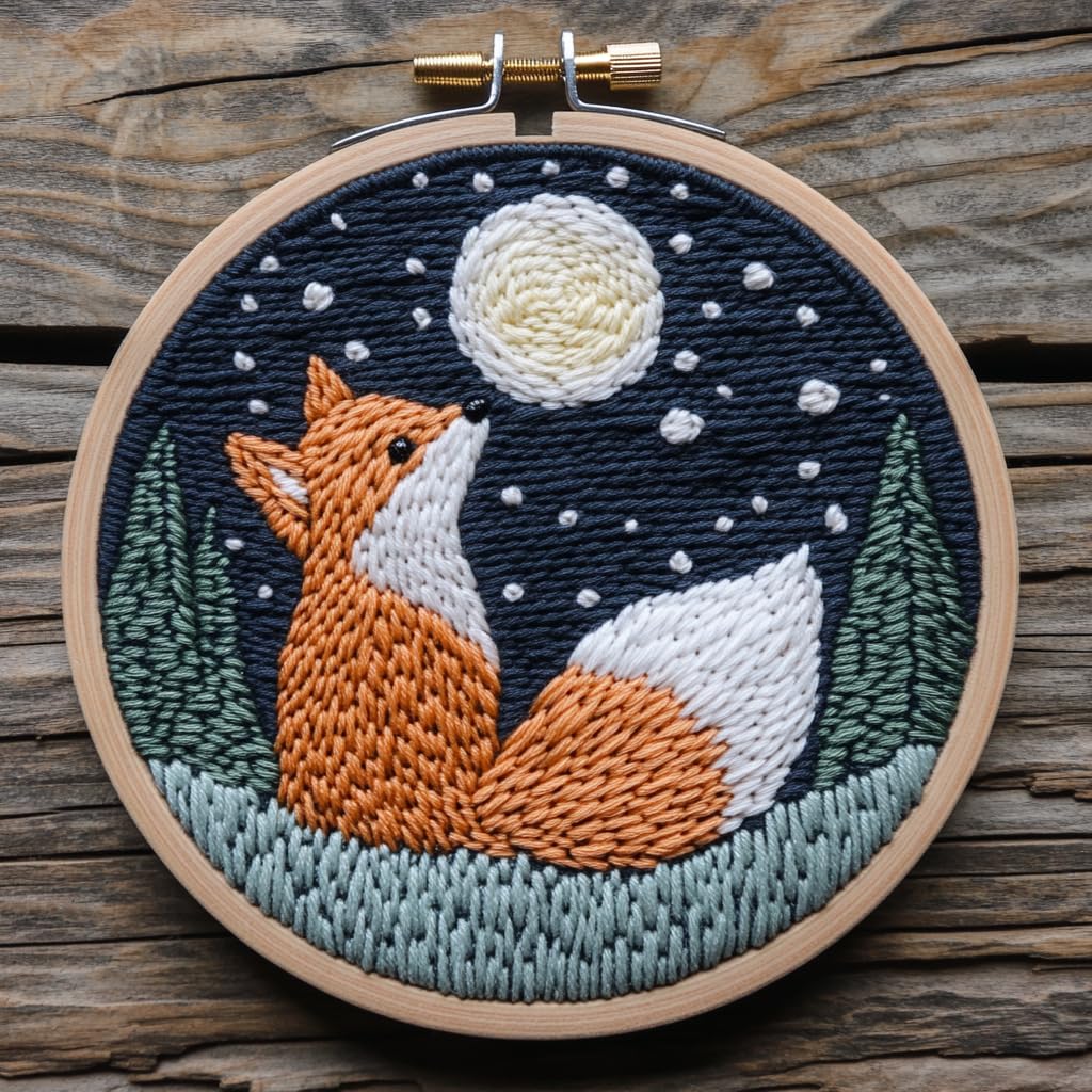 Punch Needle Kit for Beginners, Punch Stitching Kit for Adults, Needle Punch Kits for Adults with Fox and Moon Design, Ideal for DIY Crafts, Embroidery, and Gifts for All Ages