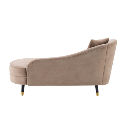 Merax 61" Velvet Curved Chaise Lounge Indoor with Pillow, Mid-Century Modern Upholstered Chaise Lounge Sofa with Left Armrest & Pillows, Wood Leg, Fainting Couch Sleeper Sofa for Living Room, Camel