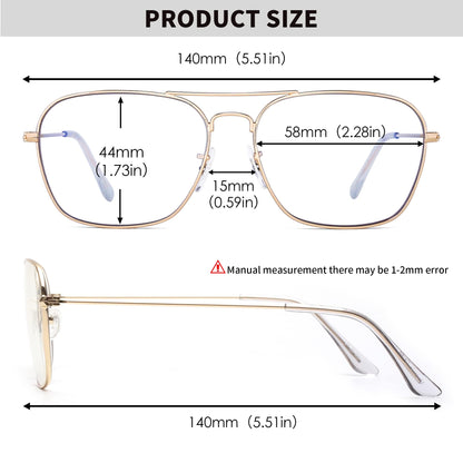 JM Aviator Computer Blue Light Blocking Glasses, Square Eye Protect Video Eyeglasses Anti Glare Men Women (Gold Frame Clear Temple Tips)