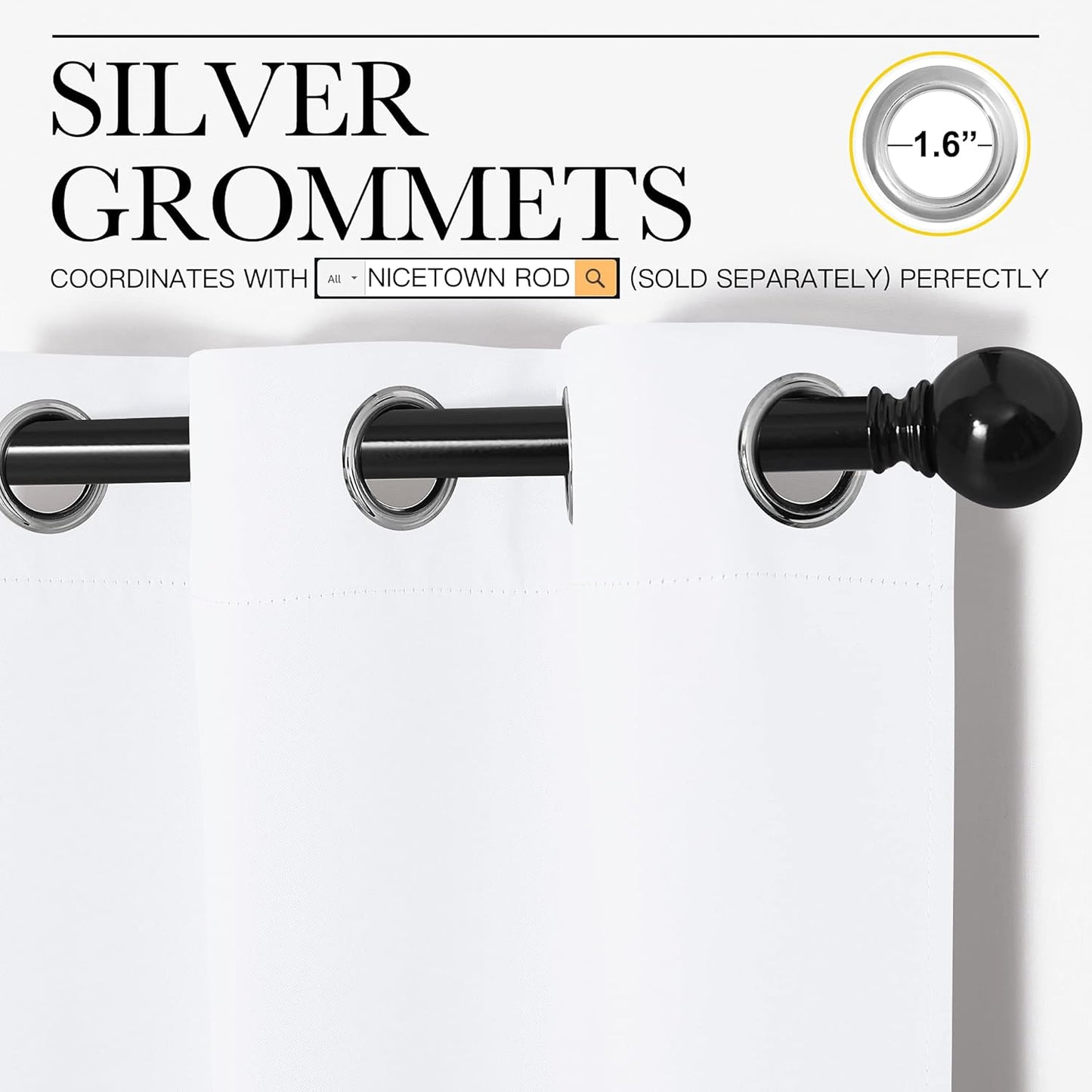 NICETOWN Light Blocking Curtain Panels - Easy-Care Solid Grommet Drapes for Bedroom | 34x54 Inches, White (2 Panels)