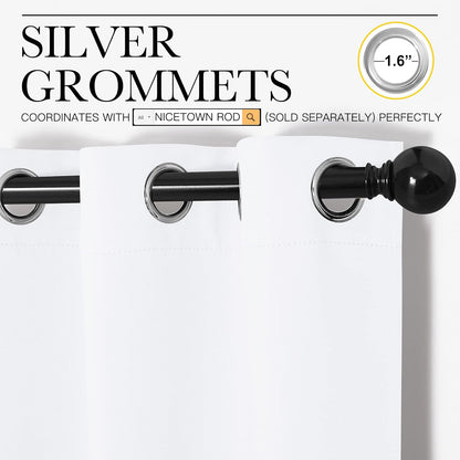 NICETOWN Light Blocking Curtain Panels - Easy-Care Solid Grommet Drapes for Bedroom | 34x54 Inches, White (2 Panels)