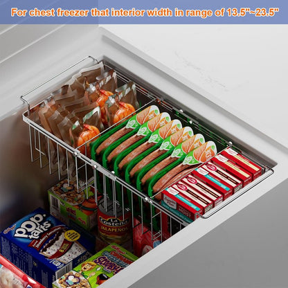 Homics Large Freezer Baskets for Chest Freezer with Dividers, Deep Freezer Organizer Bins Expandable 15.5"~24.5", Hanging Storage Container Baskets for Chest Freezer Sort Frozen Meats