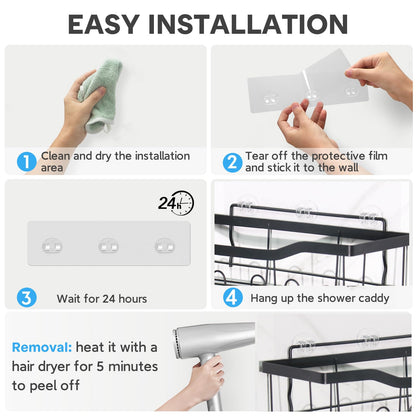 FEPTUASE Shower Caddy Adhesive Replacement, Double Hooks No Drilling, Transparent Strong Adhesive Waterproof for Shower Caddy, Bathroom Storage Shelves, Kitchen Racks (Double Hooks * 8pcs)