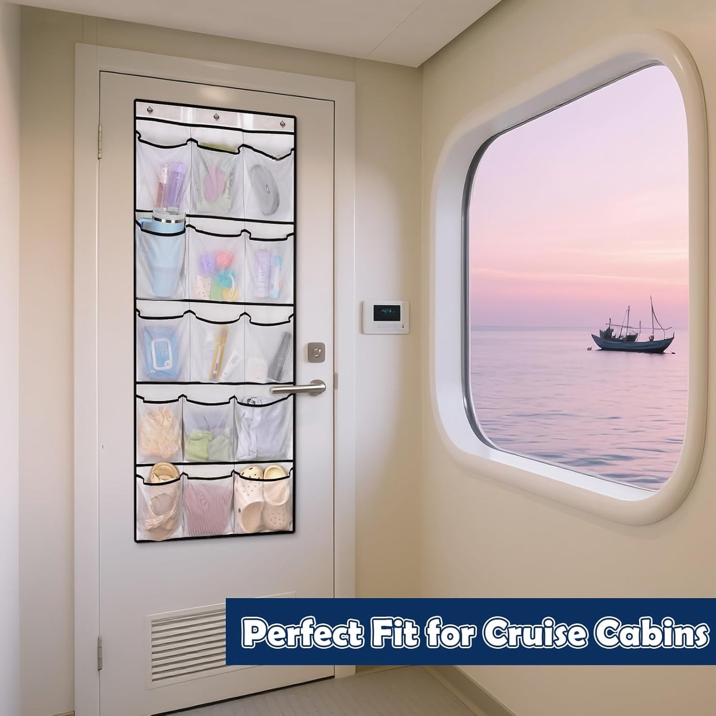 15 2025 9 Over The Door Cruise Ship Organizer - Cruise Ship Magnetic Door Organizer with Size-Graded Pockets, Hanging