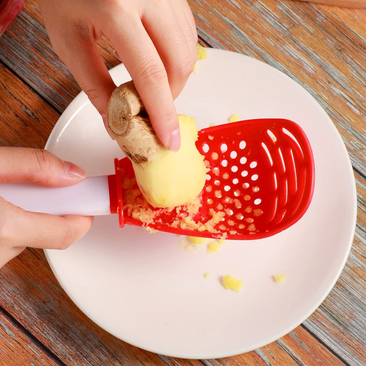 Chengu 6 Pieces Multifunctional Kitchen Cooking Spoon Heat Resistant Kitchen Spoons Colander Skimmer Scoop Egg Yolk Separator Gadgets Strainer for Grating, Draining, Mashing(Red)