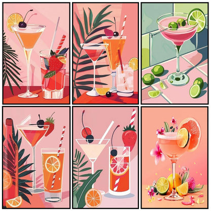 Mosaflare 6 Pack Painting by Numbers Kit for Beginner, Cocktail Adult Paint by Number Kits on Canvas, DIY Acrylic Oil Easy Paint by Number for Home Wall Decor 8X12 inch (Without Frame)