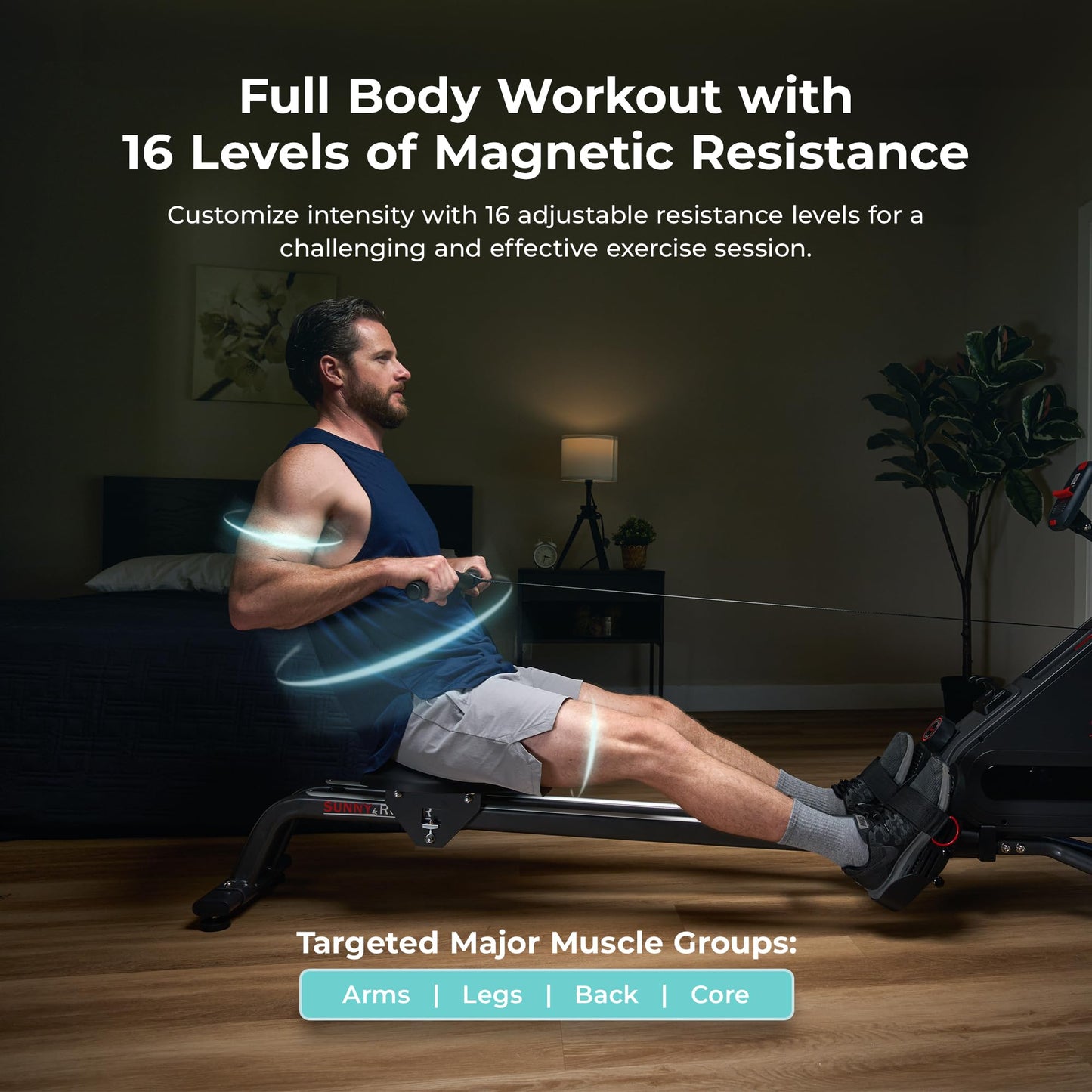 Sunny Health & Fitness Smart Silent Magnetic Rowing Machine with Dual Slide Rail – Magnetic Resistance Rower Designed for Low-Impact Full-Body Workouts and Users up to 300 LB - SF-RW523021