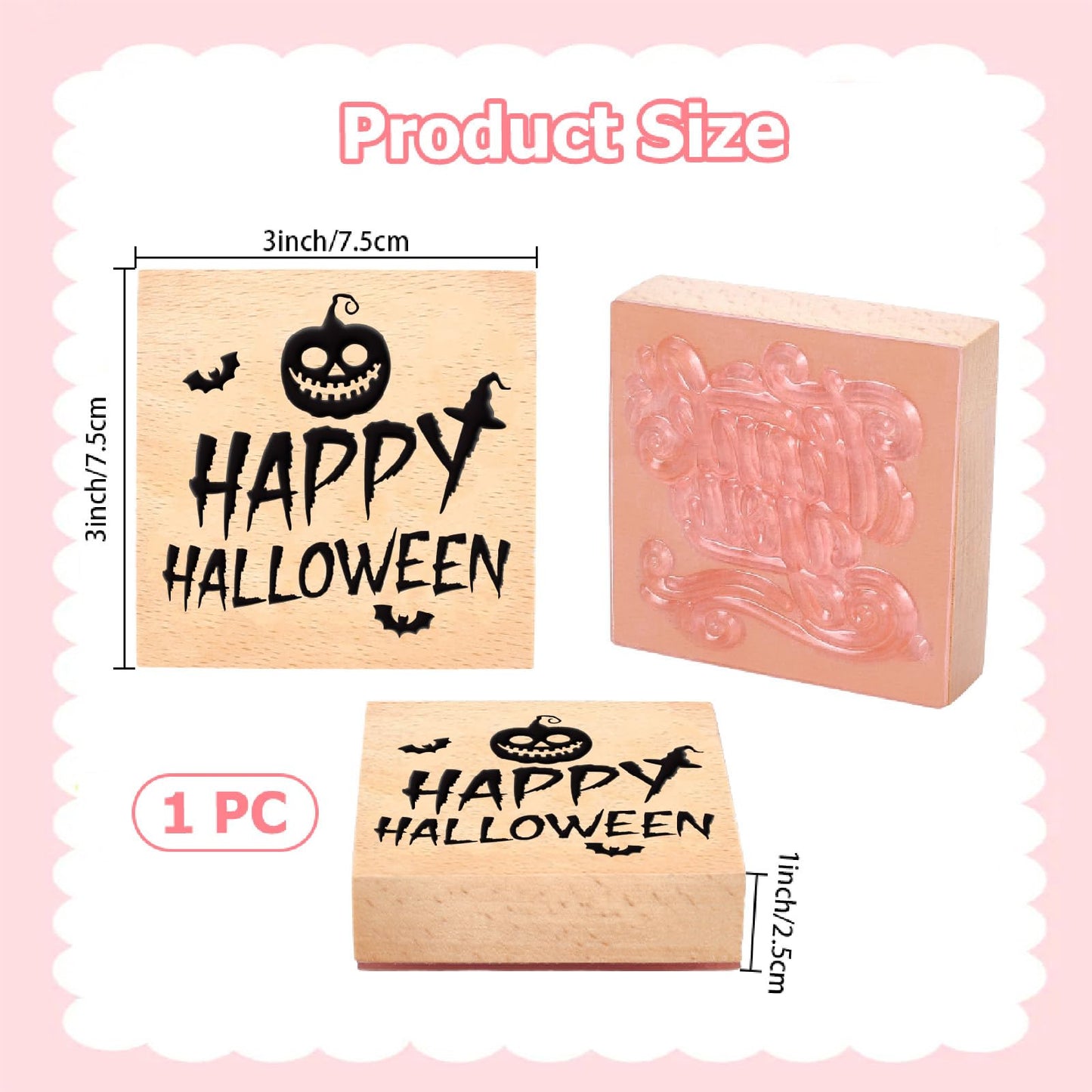 CRASPIRE 3 Inch Halloween Wooden Rubber Stamps Wood Stamp Reusable Word Seals Decorative Journaling Invitation Seals for Scrapbooking Journal Party Card Making DIY Letter Craft