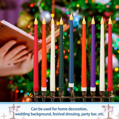 CHENGU 12 Pcs LED Taper Candles Flameless Battery Dripless Dinner Candles for Thanksgiving Day, Weddings, Church, Hanukkah, Christmas, Autumn, New Year Celebration(Multicolor,Taper)