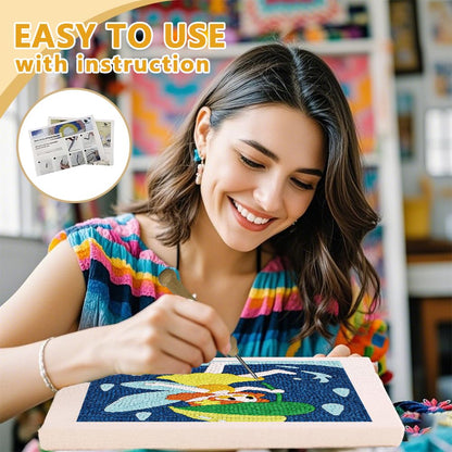Doodlream Elf in the Summerrain Needle Kit for Beginner, 9.4"x 9.4" Cute Fairy Punch Stitching Craft Set, DIY Embroidery Starter with Printed Frame, Instruction, Threader, Yarn, Pinch Needle