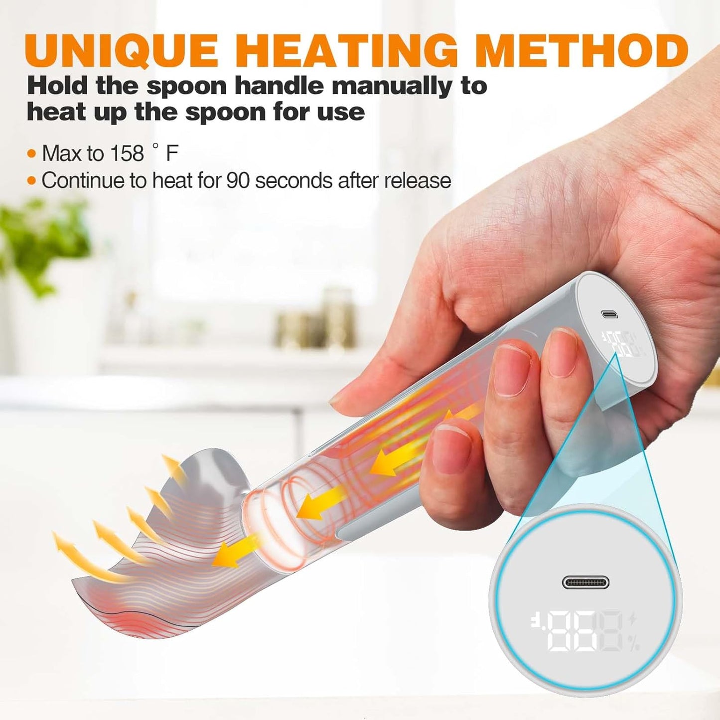 158F Heated Ice Cream Scoop Rechargeable, Waterproof Electric Ice Cream Scoop for Hard Ice Cream, Rechargeable with LED