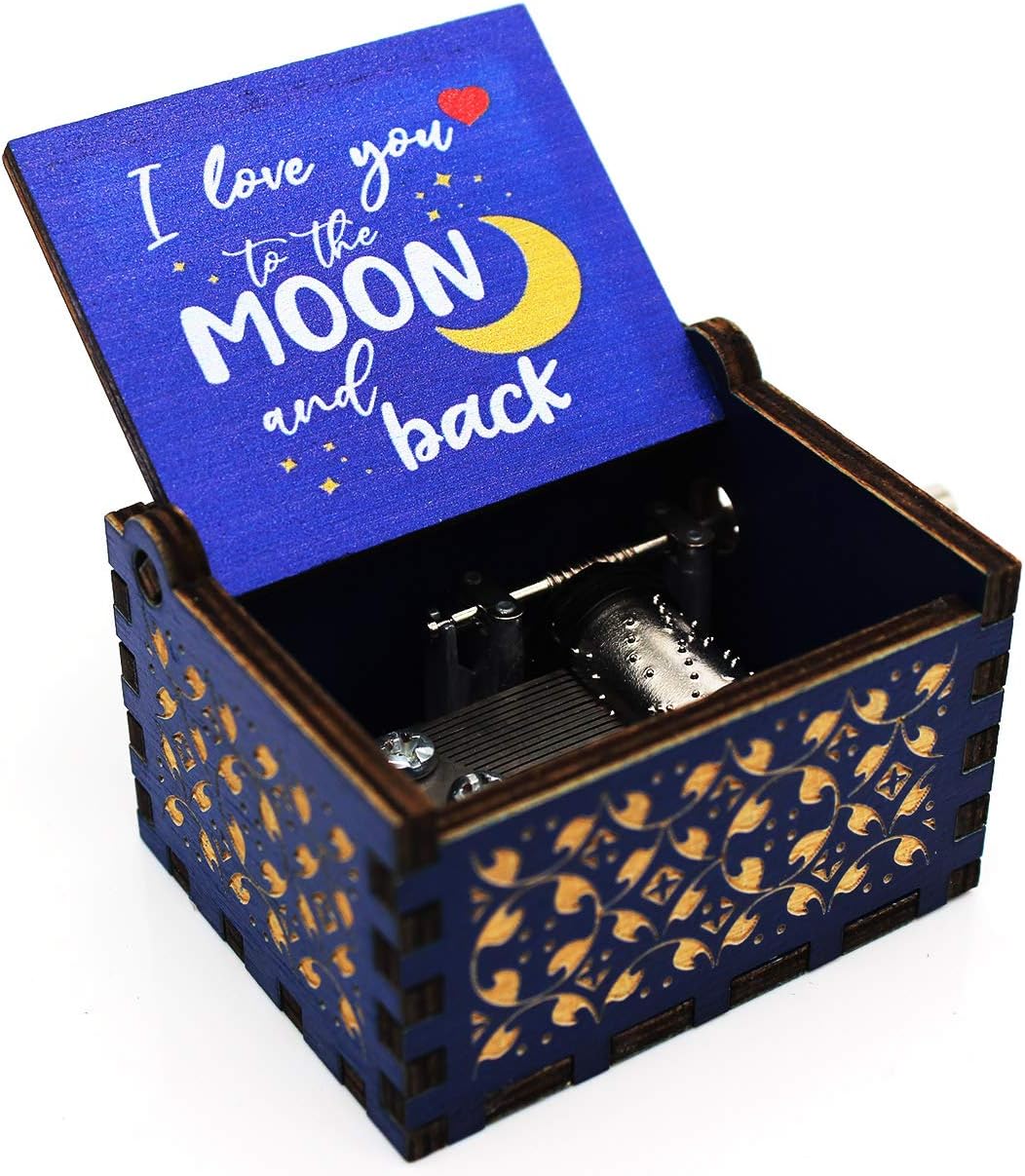 1 Set ukebobo Wooden Color Painted Music Box I Love You to The Moon and Back Color Painted Music Box, Gifts
