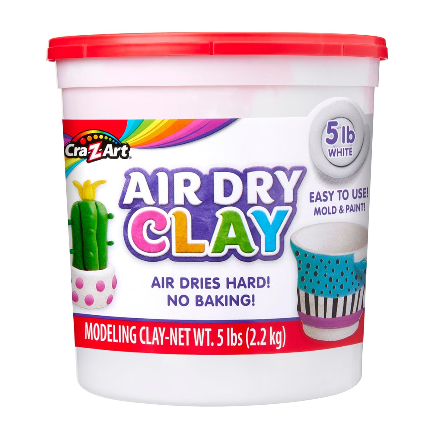 Cra-Z-Art Air Dry Clay - 5lb Bucket Natural White Modeling Clay, Perfect for Sculpting, School Projects, Bulk Class Supplies for Teachers, Day Cares, Camps, Essential for School