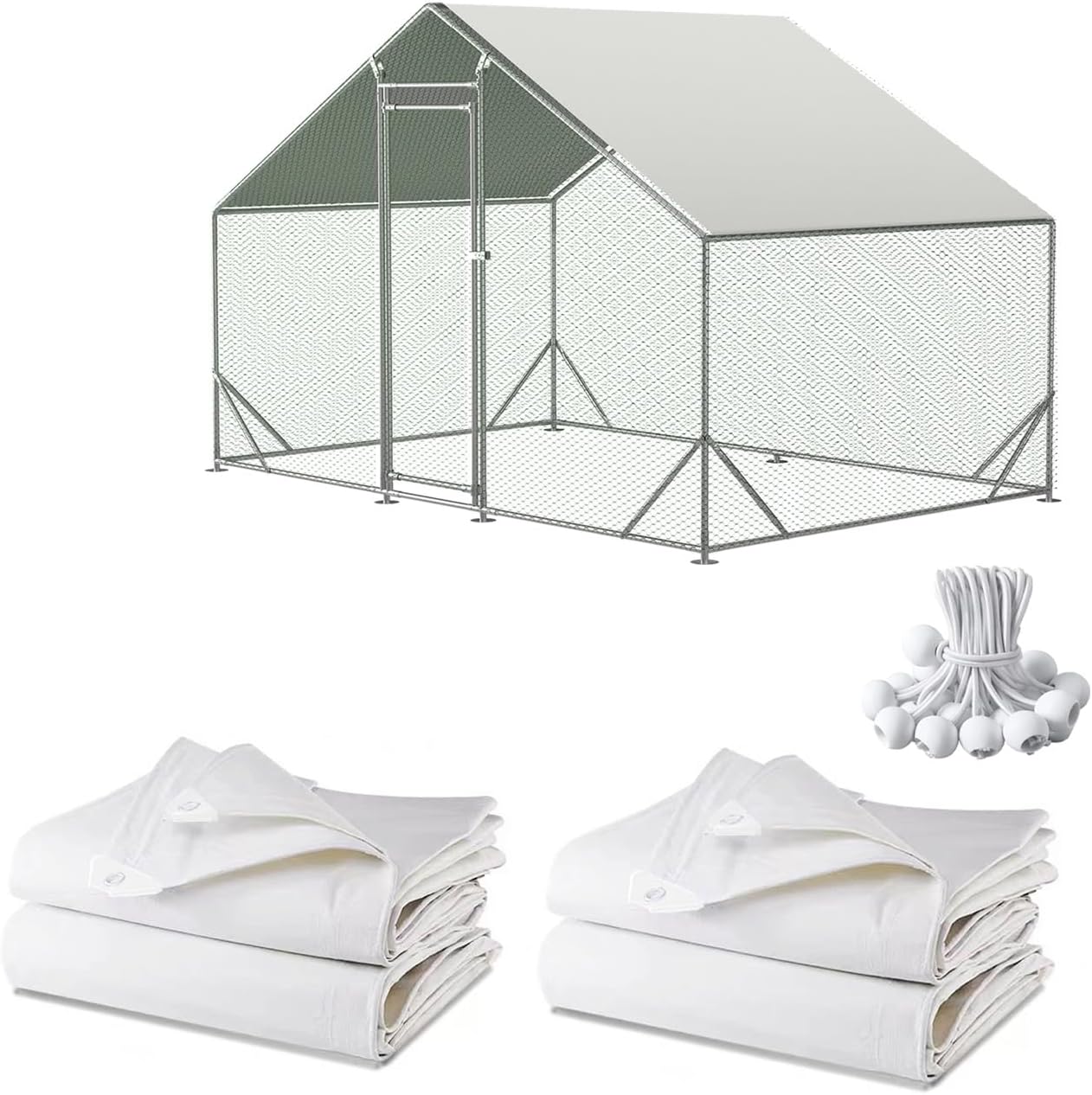 11.3 6.3 (2 Pack) Chicken Coop Cover Waterproof and UV, * FT Chicken Run Cover for Winter with Ball Bungees Cords