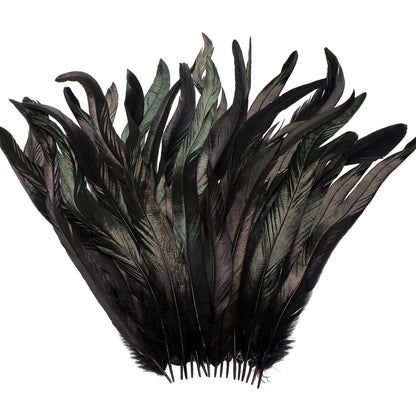 Yuxung Black Craft Feathers Bulk 100 Pcs, 12-14 Inch Long Natural Rooster Tail Feathers Party Decoration for Party Birthday Wedding DIY Crafts Costume Performances Ornaments