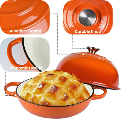 500F, 6 Dutch Oven for Bread Baking, Bread Oven, Enameled Cast Iron Dutch Oven, Bread Pot with Dome Lid, Oven Safe up