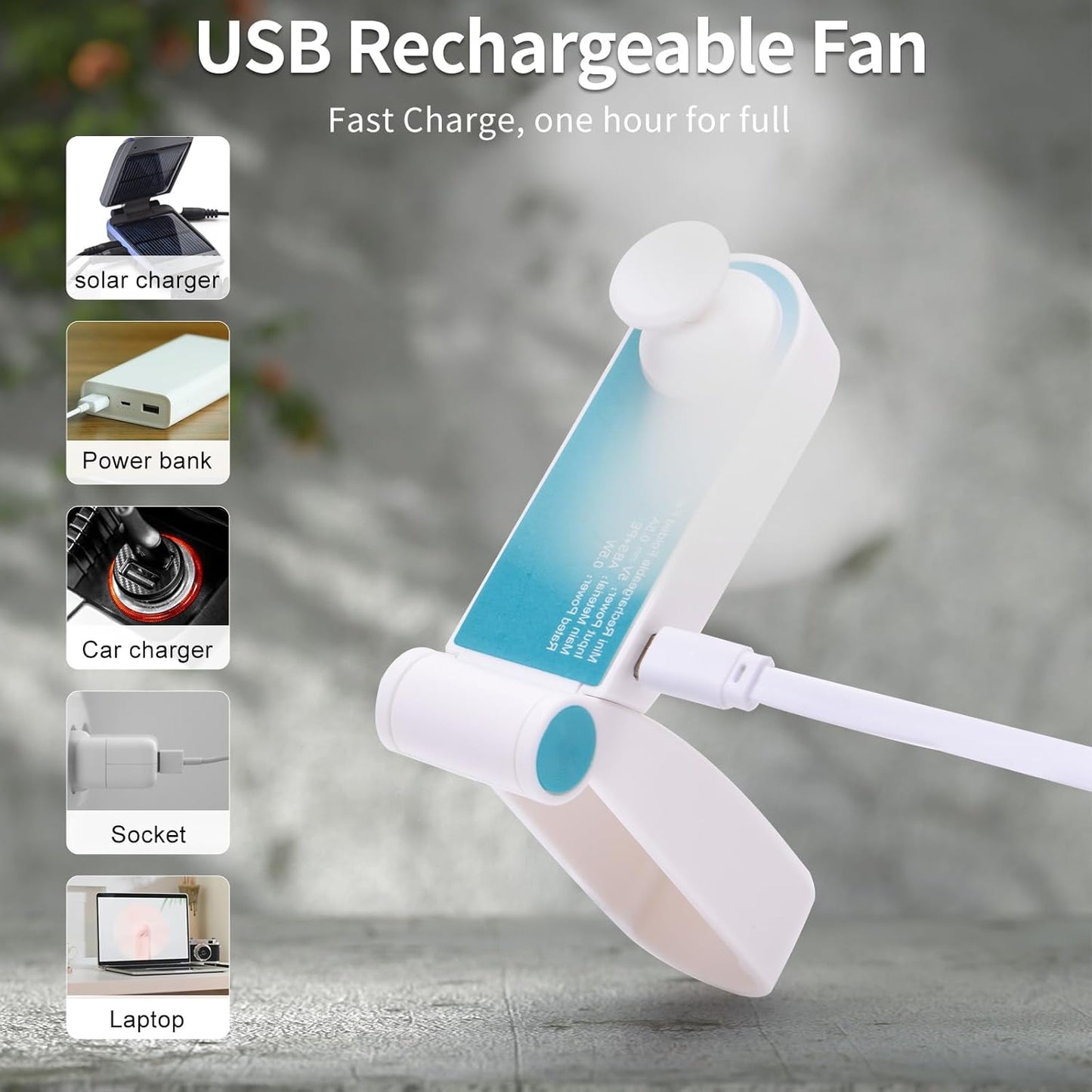 Personal Handheld Fan, Mini Portable Pocket Fan, USB Rechargeable for Home, Sports, Outdoor Travel, 2 Speed (Turquoise)
