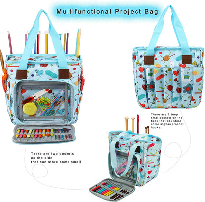 LOOEN Yarn Knitting Storage Tote-Large Capacity Crochet Organizer Portable Travel Bag with Shoulder Strap Crochet Hooks Case for Unfinished Bulk Project