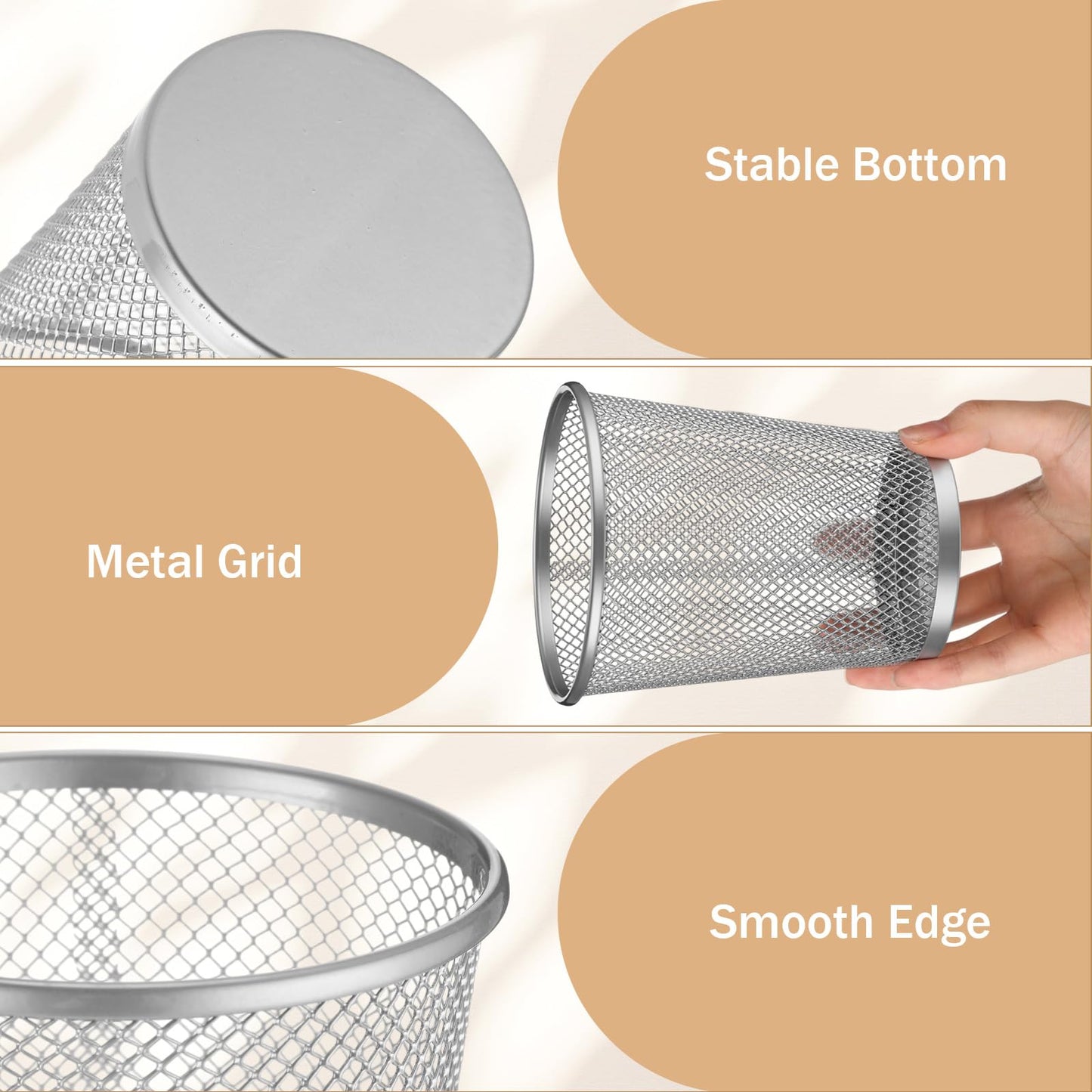 Poola Voidra 12 Pack Mesh Pen Holder Metal Pencil Cup for Desk Round Pen Holder Desktop Pencil Basket Multifunctional Organizer for Office Home Makeup Brush Tabletop, Silver