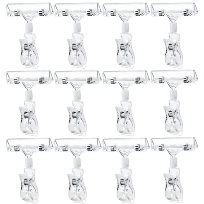 TINSKY 50PCS Clear Sign Clips Holders, Merchandise Sign Clip Rotatable Price Display Rack Acrylic Sign Holder Clip Double Sided Sale Signs Holders for Retail Rack, Baskets or Cards