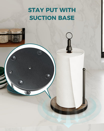 OROPY One-Hand Tear Paper Towel Holder Countertop, Farmhouse Wood Paper Towel Roll Holder with Ratchet Mechanism and Suction Cups fits Standard and Jumbo Size Paper Towels